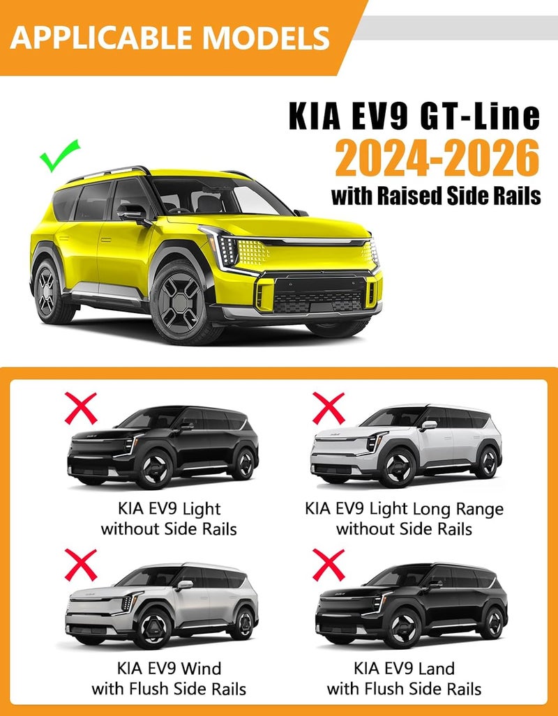 KINGGERI 300lbs Lockable Roof Rack Cross Bars Compatible with Kia EV9 2024-2026 GT-Line (Not for Wind & Land) with Raised Side Rails, Heavy Duty Aluminum Roof Rails Crossbars Luggage Accessories - Image 2